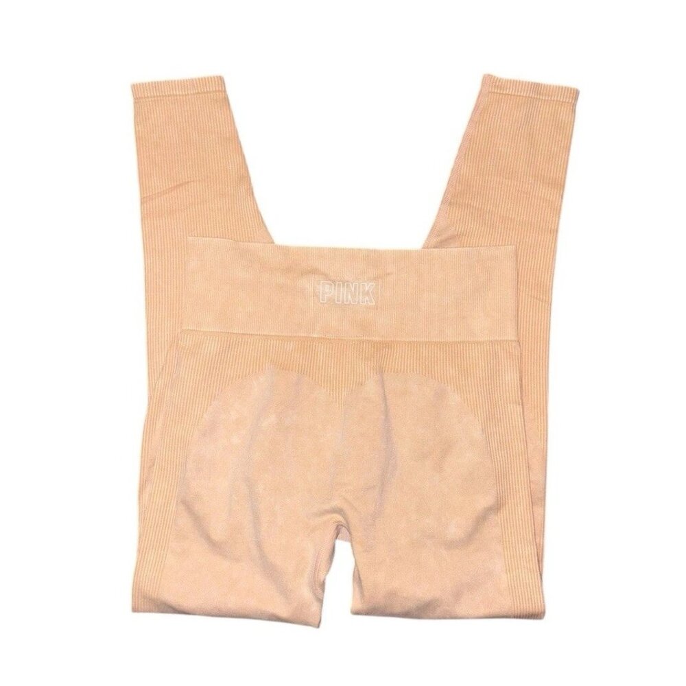 VS PINK Seamless Tights Women’s Medium Victoria’s Secret Cream Logo